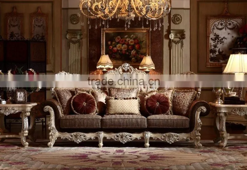 Palace Classic Hand Carved Wooden Upholstery Living Room Sofa Set Furniture(MOQ=1 SET)