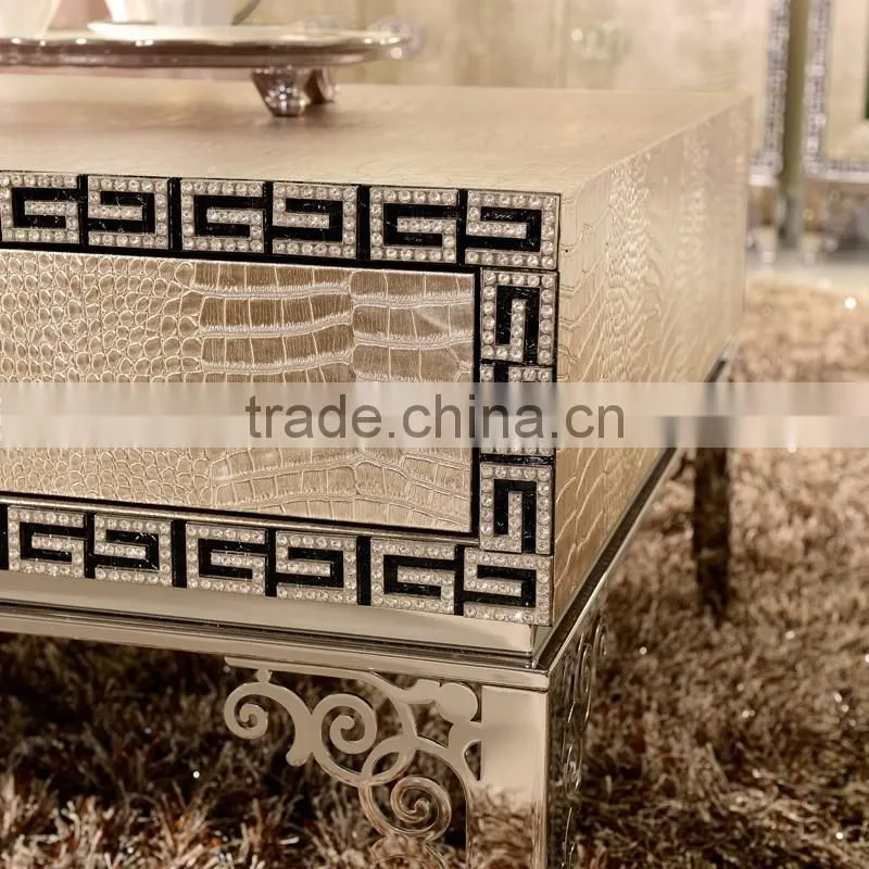 2015 new arrival stainless steel legs pu covering center coffee table