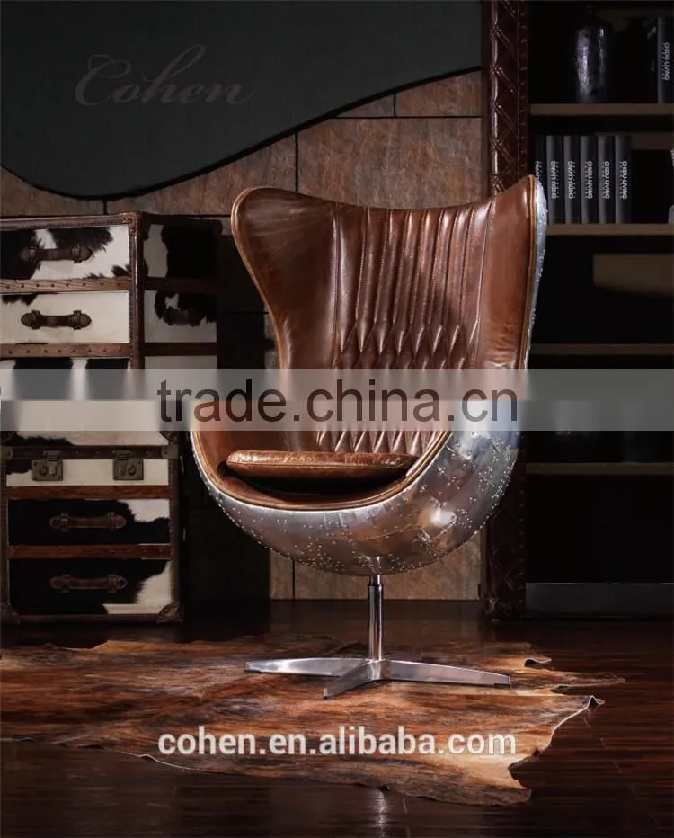 New model genuine leather egg chair with aluminium back coating/swivel bar chair with high back/lounge chair
