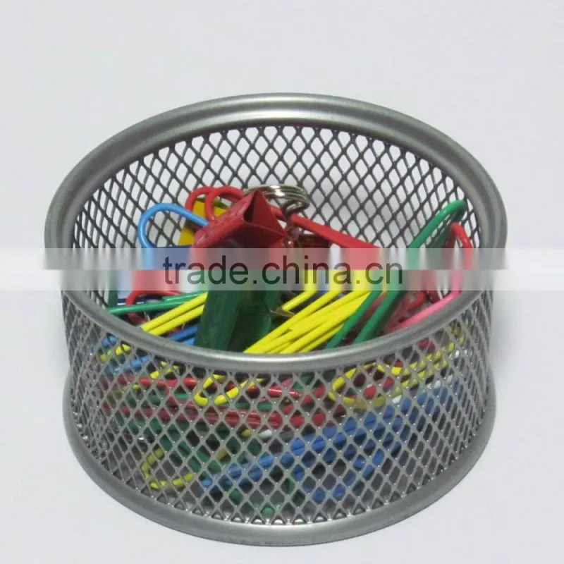 Quality round silver color metal mesh paper clip holder