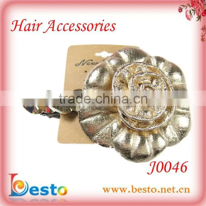 J0046 Indian design decorative handmade ladies leather flower hair clip