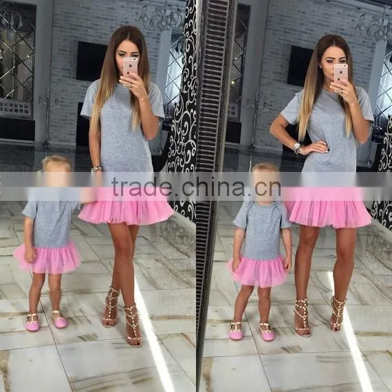 Pink And Mint Dress Women Family Matching Clothing Mother And Child Dress