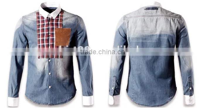 2016 New arrival England style Splicing men denim casual shirt