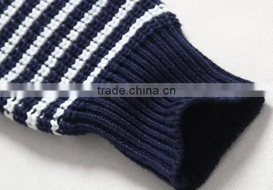The long sleeve dark blue/white stripes design knitting pullover casual men knitted sweater