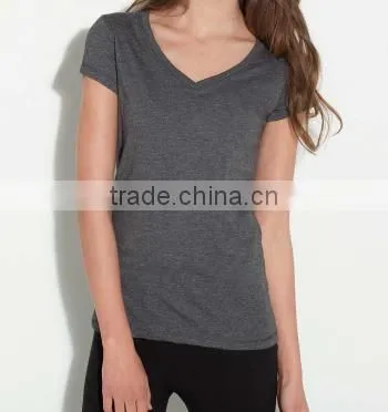 women v neck plain casual t shirt of short sleeves