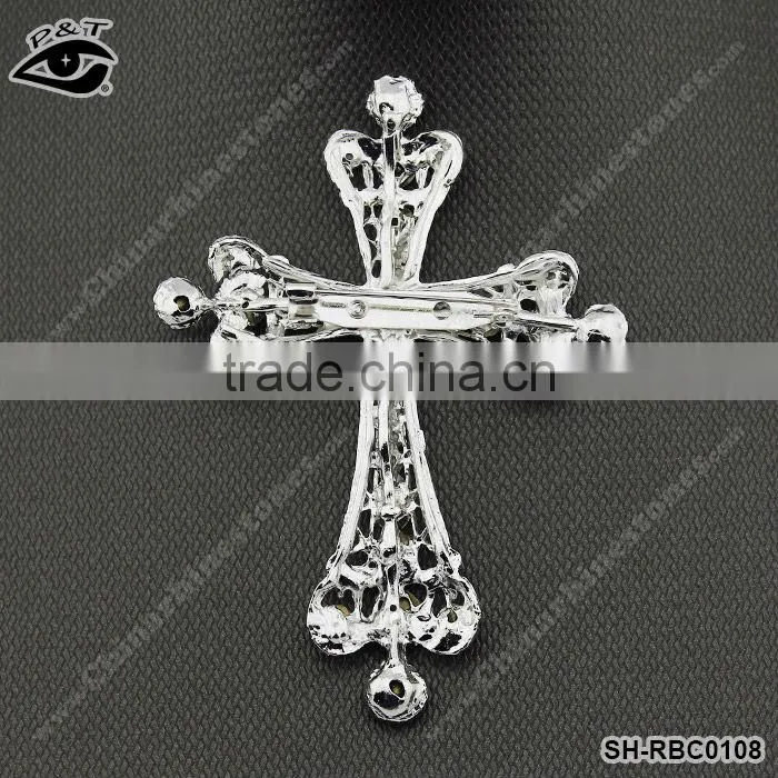 2013 New design Cross design rhinestone brooch for bridal