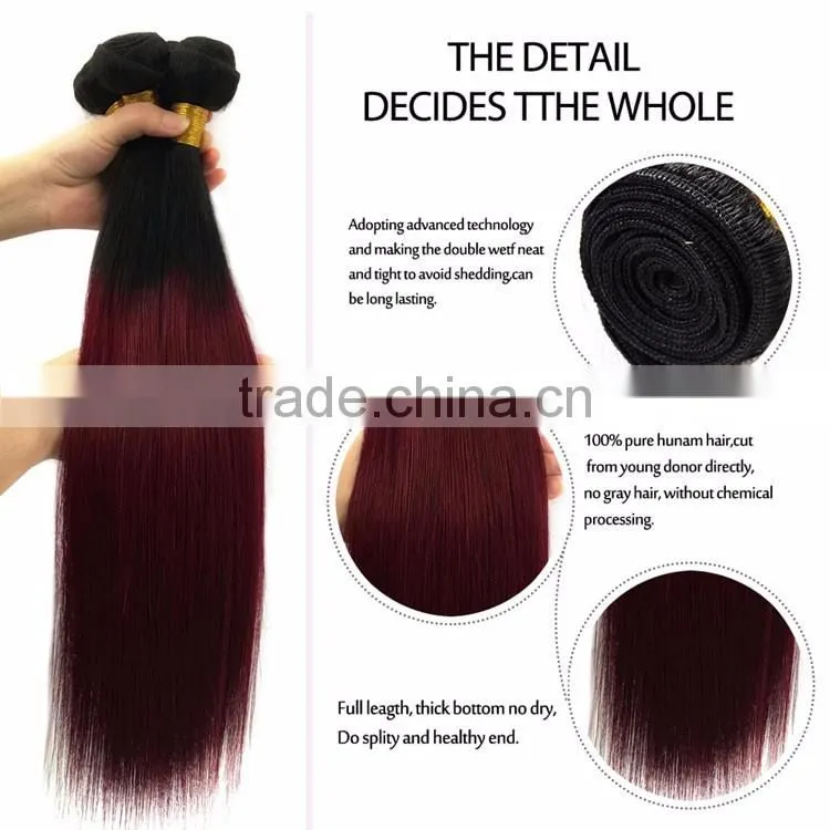 Two Tone Color 1B/99J 7A Malaysian Virgin Hair Straight Ombre Hair Extensions