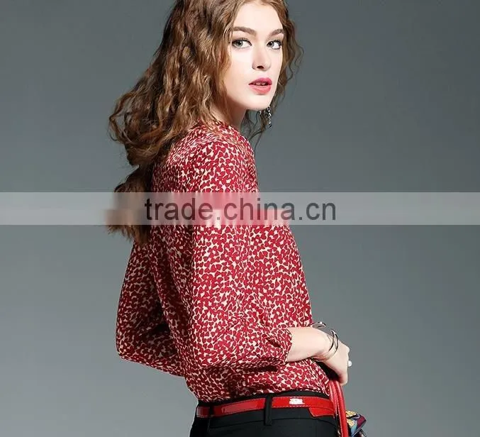2017 new style office blouses for women printed long sleeve blouse