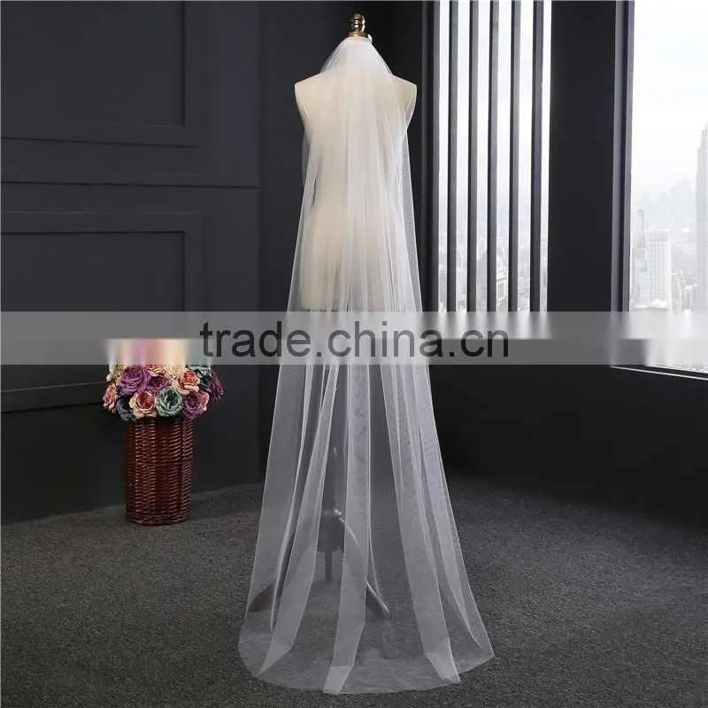 2017 wholesale Wholesale White Wedding Lace Bridal Veils Fashionable long Tulle bridal veils