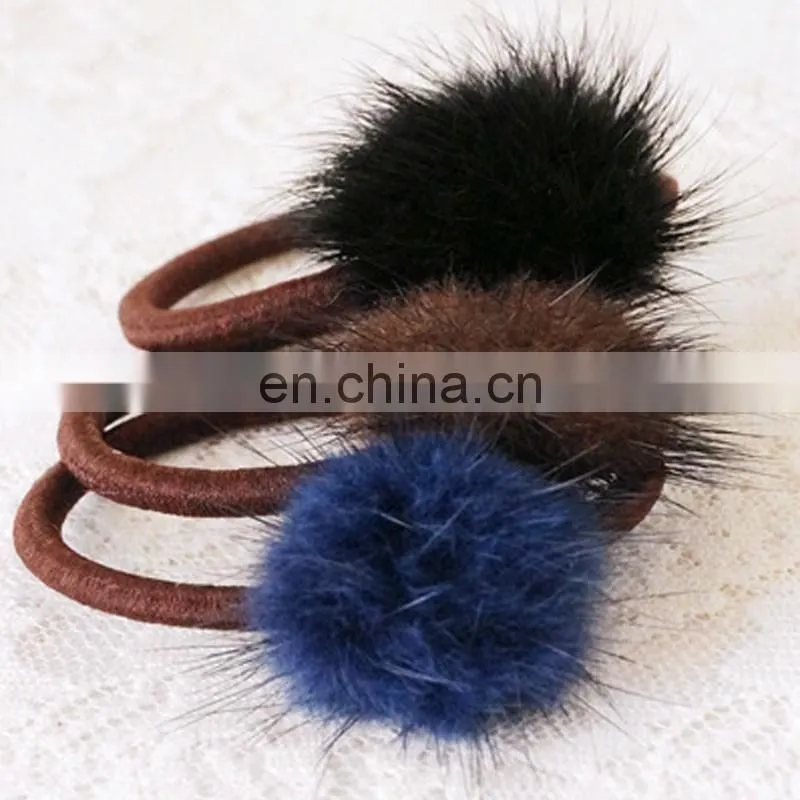 Small round mink fur pom pom hairband real mink fur bobble ealstic