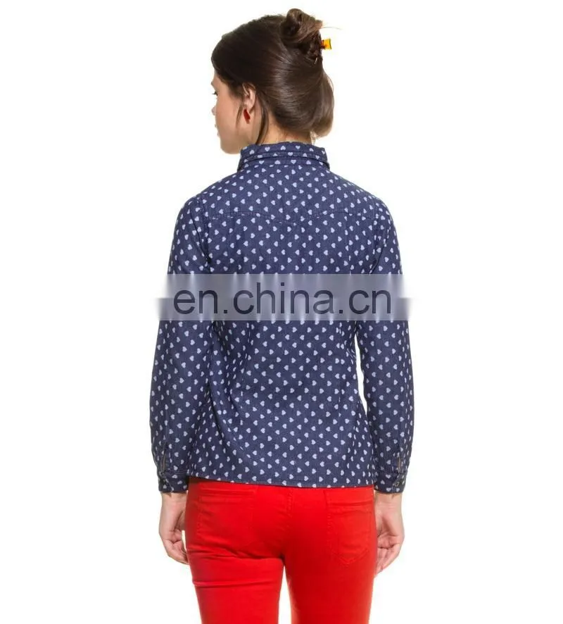 Ladies Summer Fashion Tops INDIGO DENIM FULL SLEEVED SHIRT