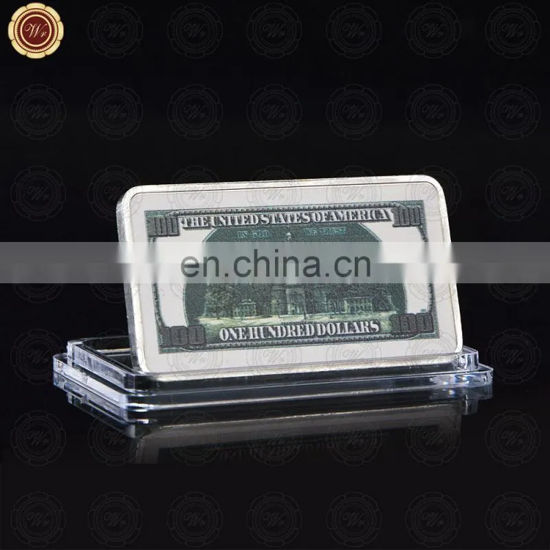 WR American sliver plated bar 100 dollar USA banknote 1 oz gold bar Promotional Gift Commemorative Bar