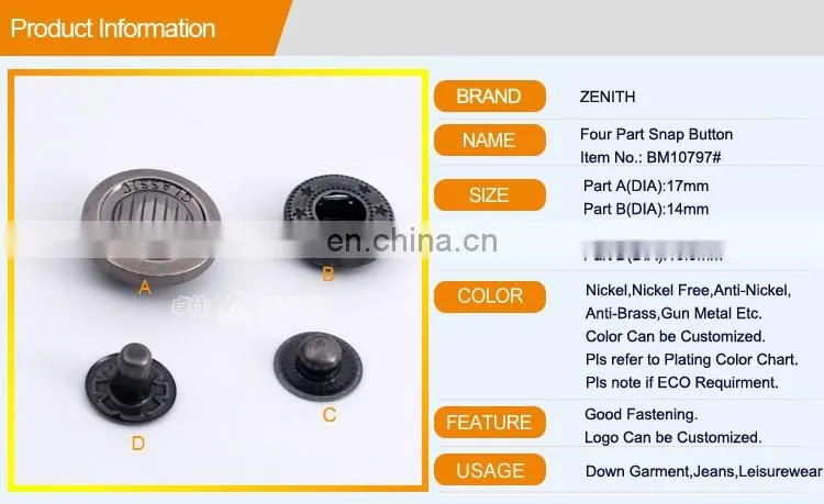 Zinc Alloy Cap Snap Buttons BM10797