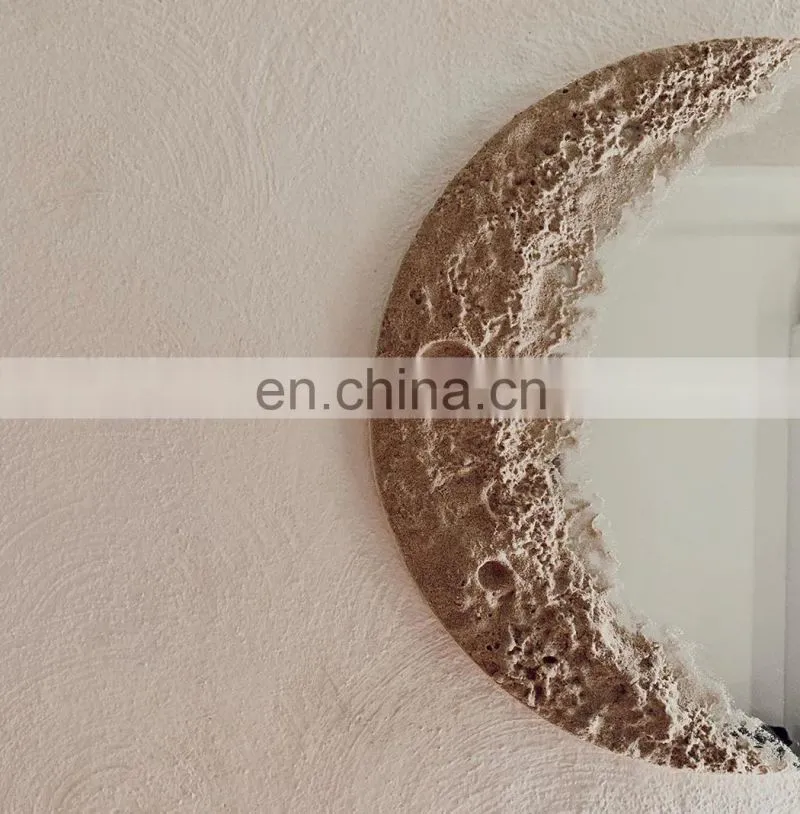 Decorative glass round Moon mirror with stand shelf for home table makeup mirror