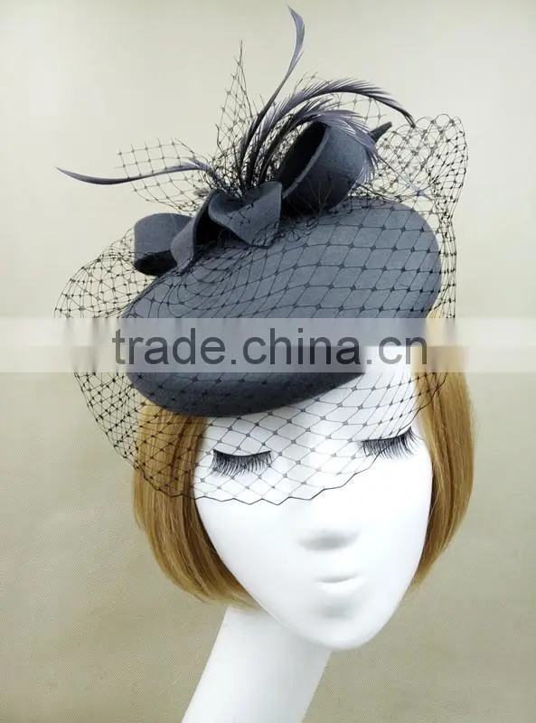 Fashionable Style Wool Felt Pillbox Hat With Veil,Party Mini Wool Hat