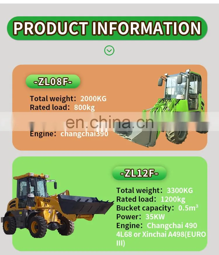 Wheel loader ZL08F, hydraulic power steering mini wheel loader