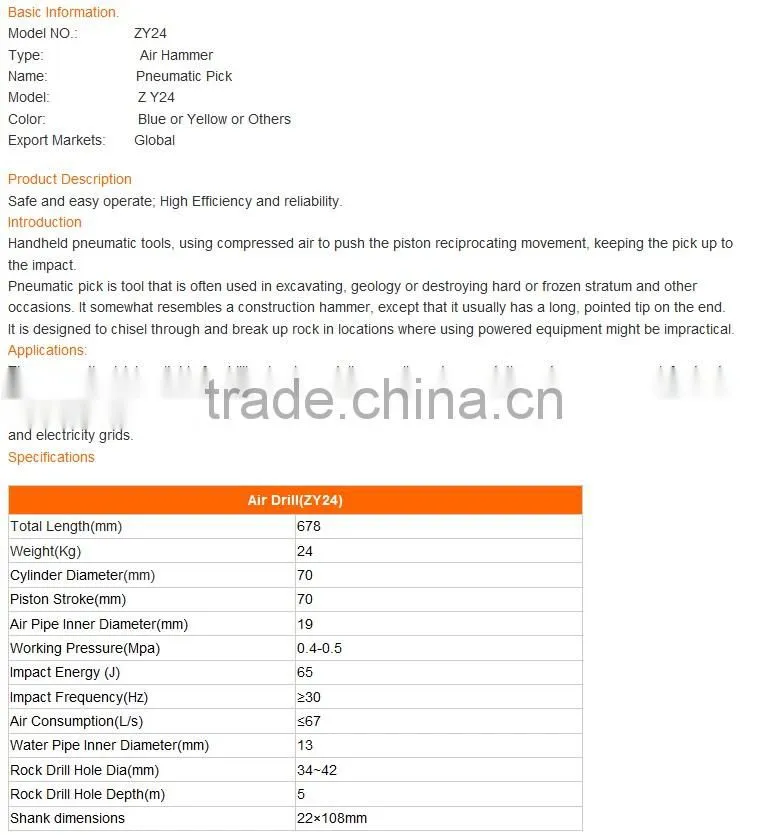 Pneumatic Rock Drill(ZY24)