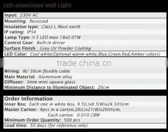 Rectangle ip54 led lamp led terrace lamp 18pcs emitter 1.26W