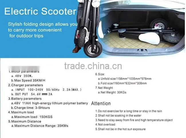2 wheel electric scooter with aluminium ,Lithium battery 3 hours charging time