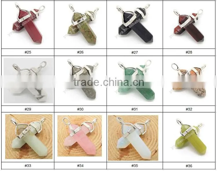 JF2251#60 Wholesale Rainbow Plated Natural Stone Point Pendants,Chakra Hexagonal Pendant