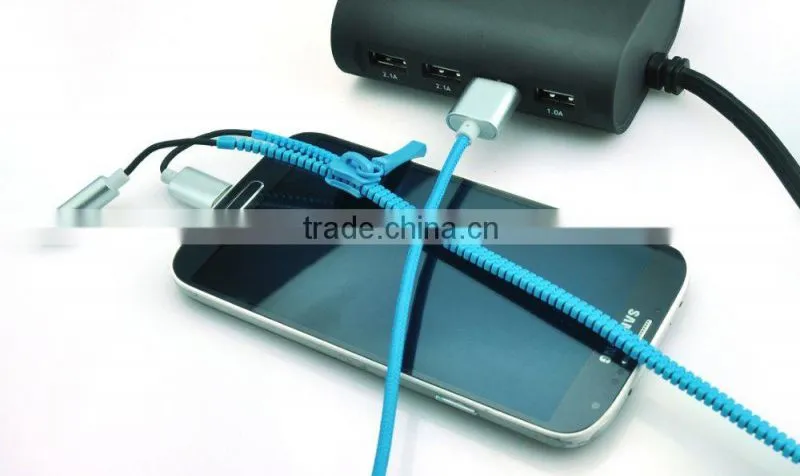 High speed 2 in 1 Zipper USB Cable Multi USB Charging connector Cable For Smartphone