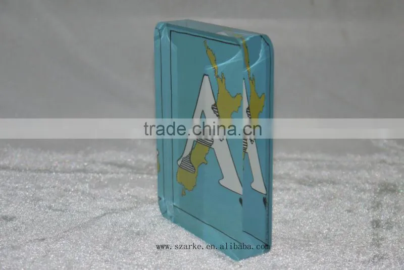 acrylic paperweight,acrylic solid alphabet display block with back printed paper sticker