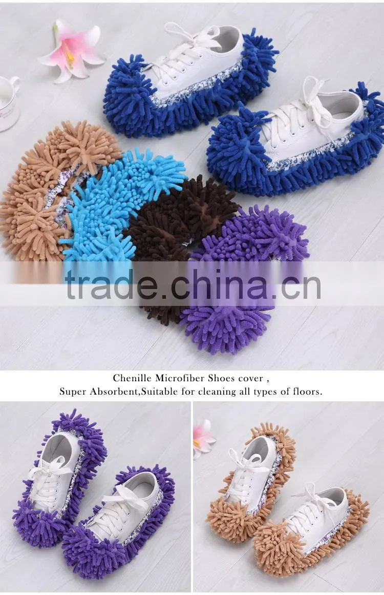 Microfiber chenille shoe cover for cleaning/chenille mop