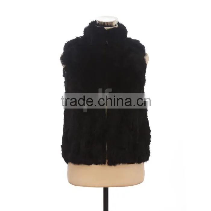 QD30406 Hot Sale Women Real Rabbit Fur Short Vest with Stand Collar