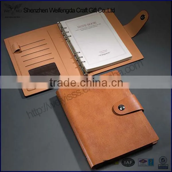 Custom a5 italian PU leather 6 ring binder planner with snap clasp