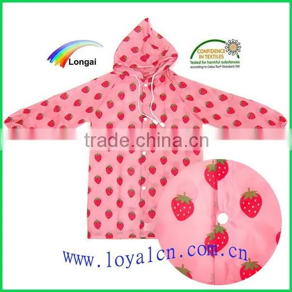Summer fashional midi pattern The princess style strawberry kids raincoat