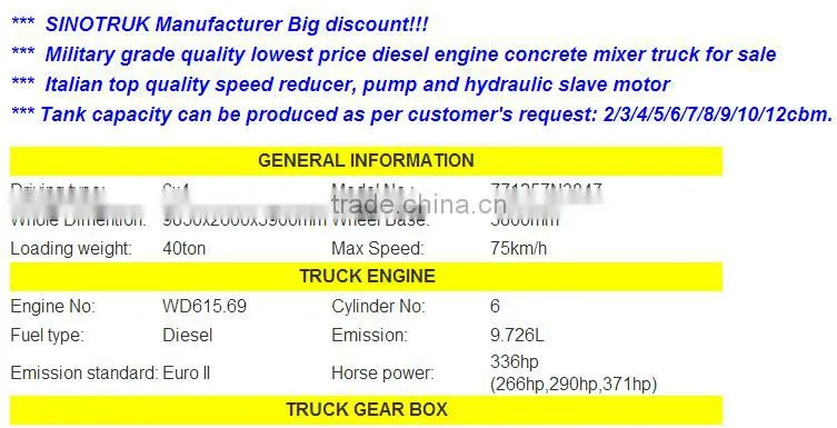 Low price 6*4 Concrete transportation tank truck/concret truck mixer specifications