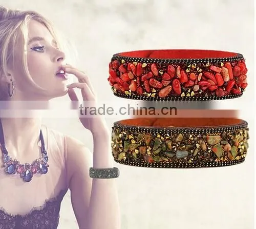 New arrival trendy natural stone bracelet leather bracelet customized/