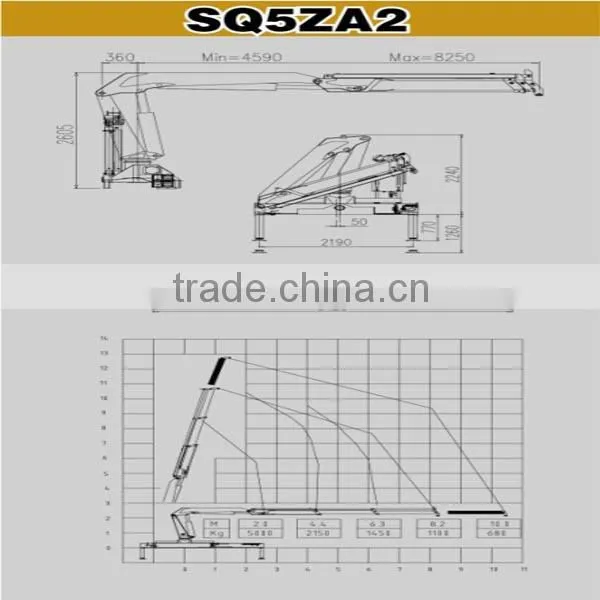 hot sale 5ton swing hydraulic lifting arm crane for truck with winch cable