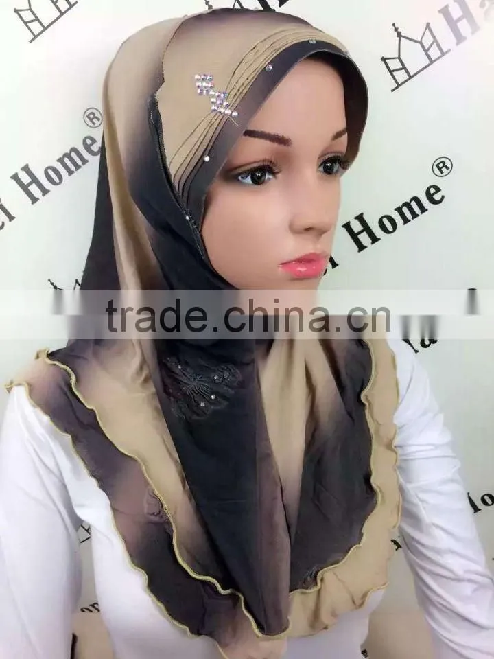 H276 new style two tone hijab with crystals