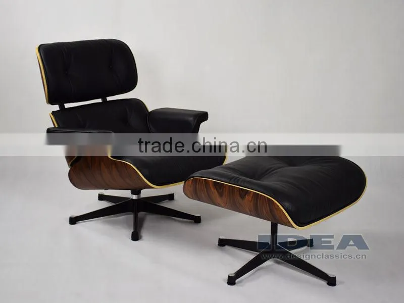 Replica Charles Lounge Chair Palisander Shell Black Leather