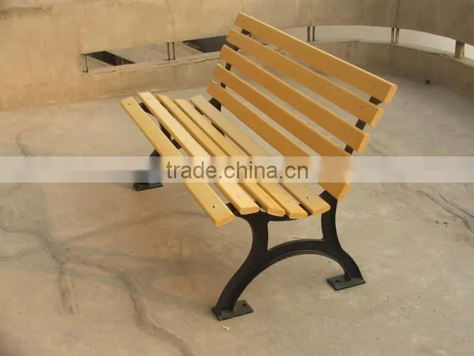 classic wooden garden bench with metal legs