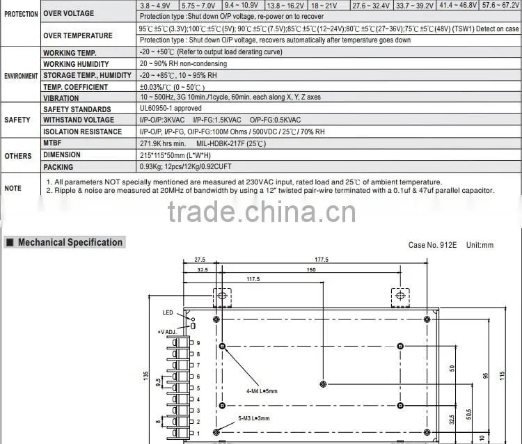 Mean well 15v 200w switching power supply with UL CE EMC approved