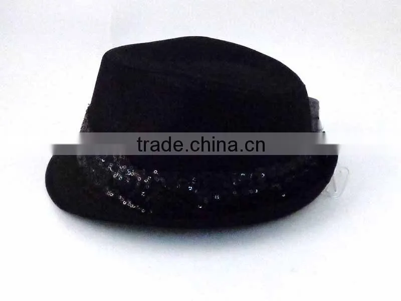 WL-158 100%polyester funky cowboy fedora cap hat with bling-bling trim
