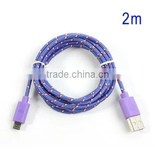 Newest Multi-color Nylon Woven Micro USB Cable Cord for Samsung, HTC, LG, Nokia and Sony