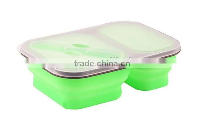Collapsible Lunch Box - Best Bento 2 compartment silicone Lunch box, Heat resistant 2 compartment lunch box
