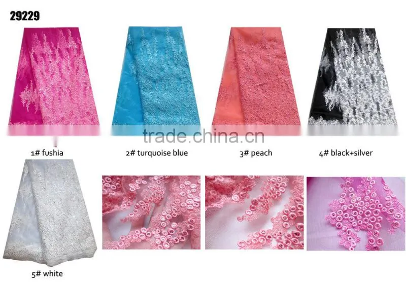 High quality Peach color French Lace / African Cotton Lace/embroidery French Lace Fabric with sequins 2015