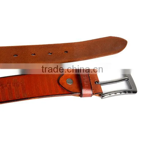 Gun Color Pin Belt Buckle Tan Cowhide Custom belt buckle Leather Belt