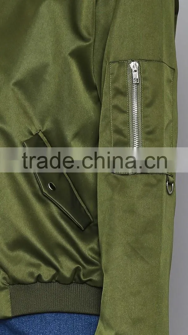 New custom ladies satin bomber jackets wholesale olive satin jacket manufacturer