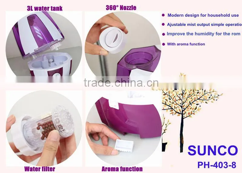 Cooling mist steam humidifier with transparent water tank