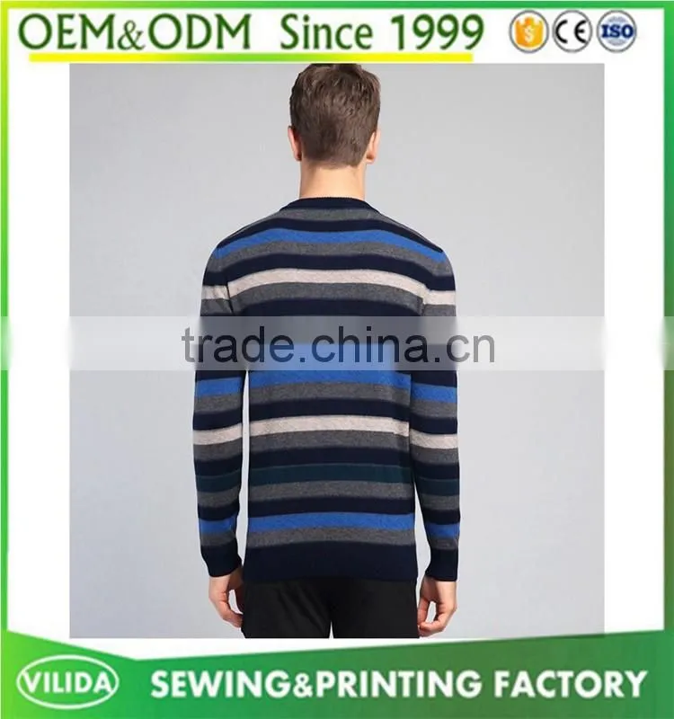 Factory cheap price winter men's 100% woolen knitted stripe pullover sweater