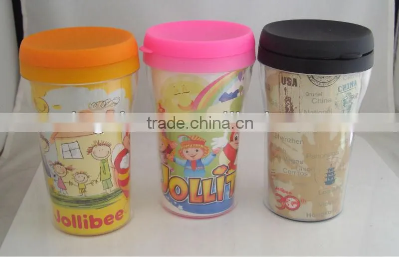 cute double wall plastic travel advertising mug