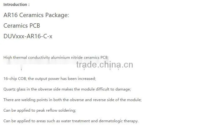 High quality AR16 Ceramics Package For water purification 265nm 280nm 310