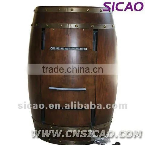 48L classic electrical original oak wooden barrel wine regrigerator for 18 bottle, decorative wood barrel alcohol fridge cooler