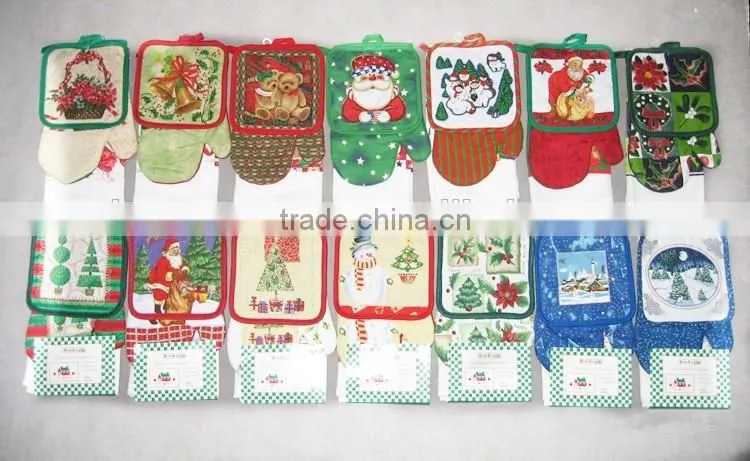 Christmas printed kitchen apron set with pot holder and oven mitts china suppliers