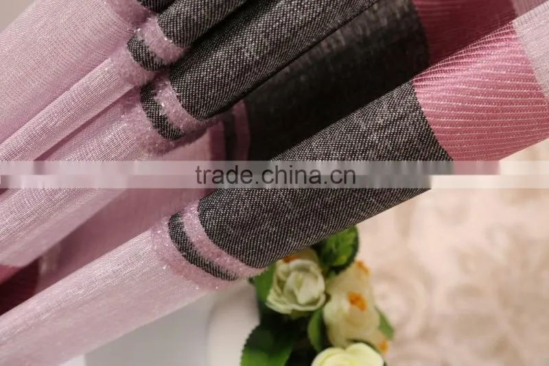 elegant strip new design sheer curtain panel woven with silver metallic yarn